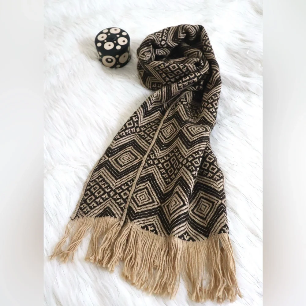 Original Alpaca Wool Blend Scarf Brown & Camel Color Unisex‎